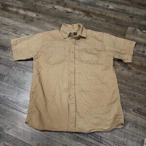 Jesse James Beige Brown Work shirt short sleeve button up size Medium 2329